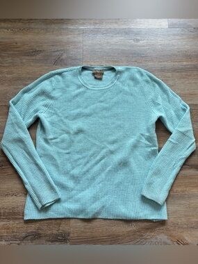 Lauren Hansen 100% Cashmere Waffle-Knit Crewneck Sweater XL Baby Blue